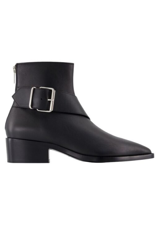 Black Leather Ankle Boots - Pointed Toe