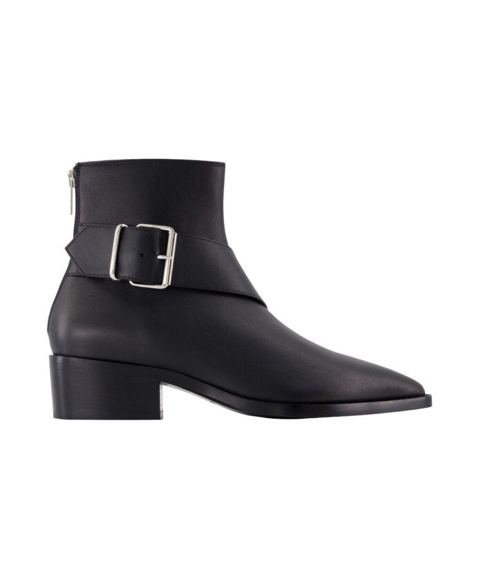 Black Leather Ankle Boots - Pointed Toe