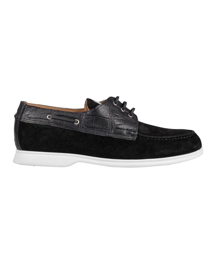 Leather Loafer with Crocodile Leather Inserts