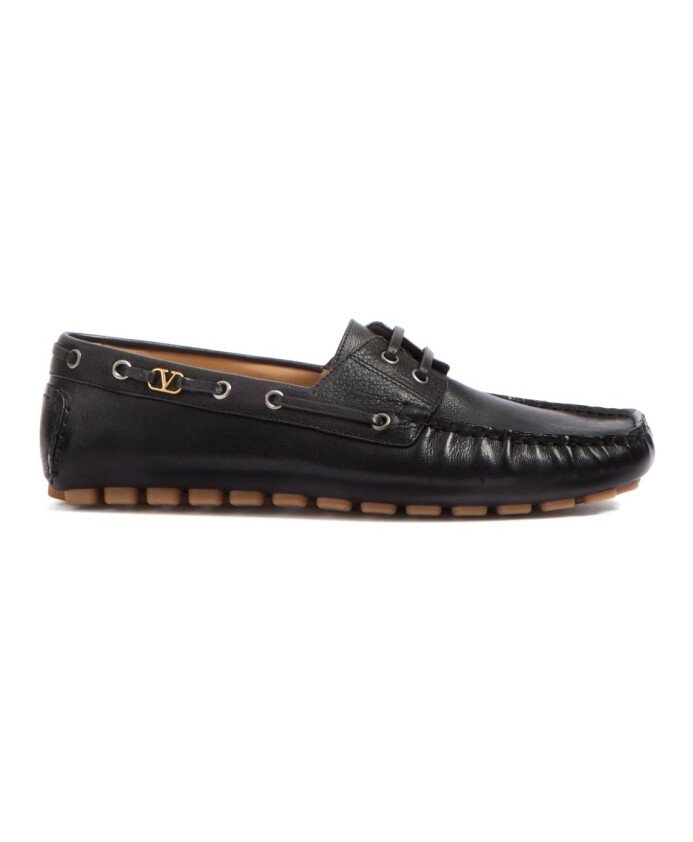 Black Leather VLogo Slip-On Shoes