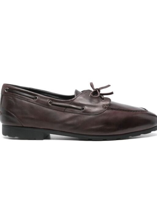 Brown Leather Lace-Up Flat Shoes