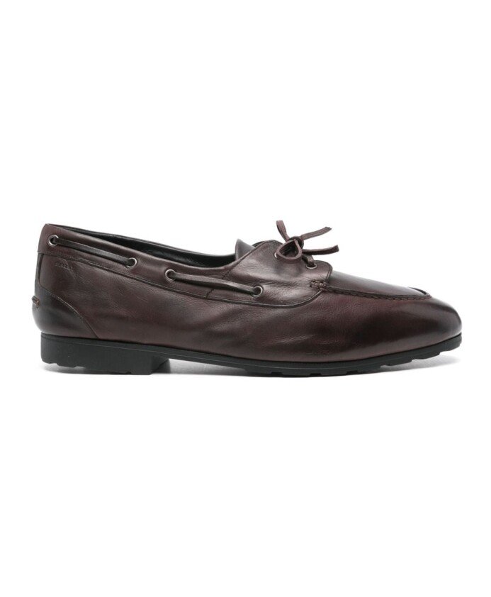 Brown Leather Lace-Up Flat Shoes