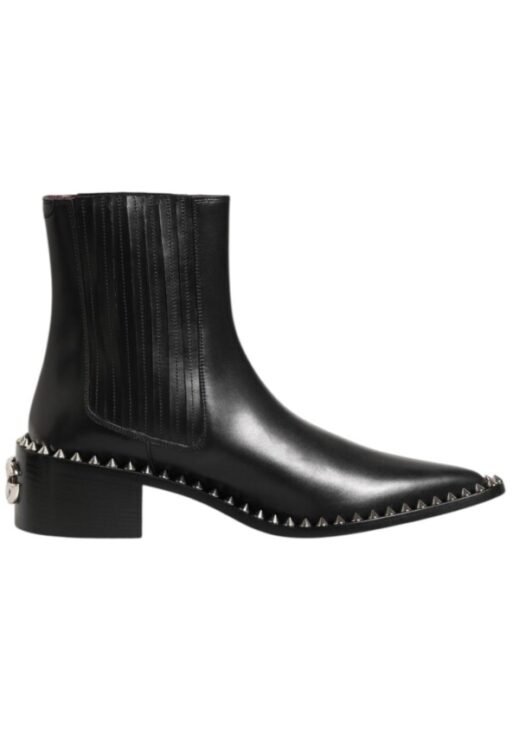 Black Studded Leather Men's Short Boots