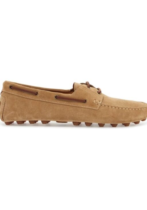 Biscuit Suede Leather Loafers with Rubber Sole