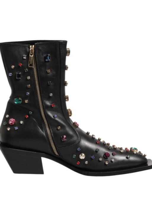 Dolce & Gabbana Black Crystal Embellished Men Short Boots Shoes