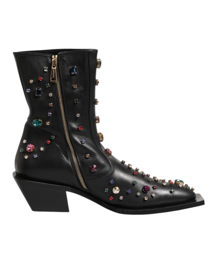 Dolce & Gabbana Black Crystal Embellished Men Short Boots Shoes